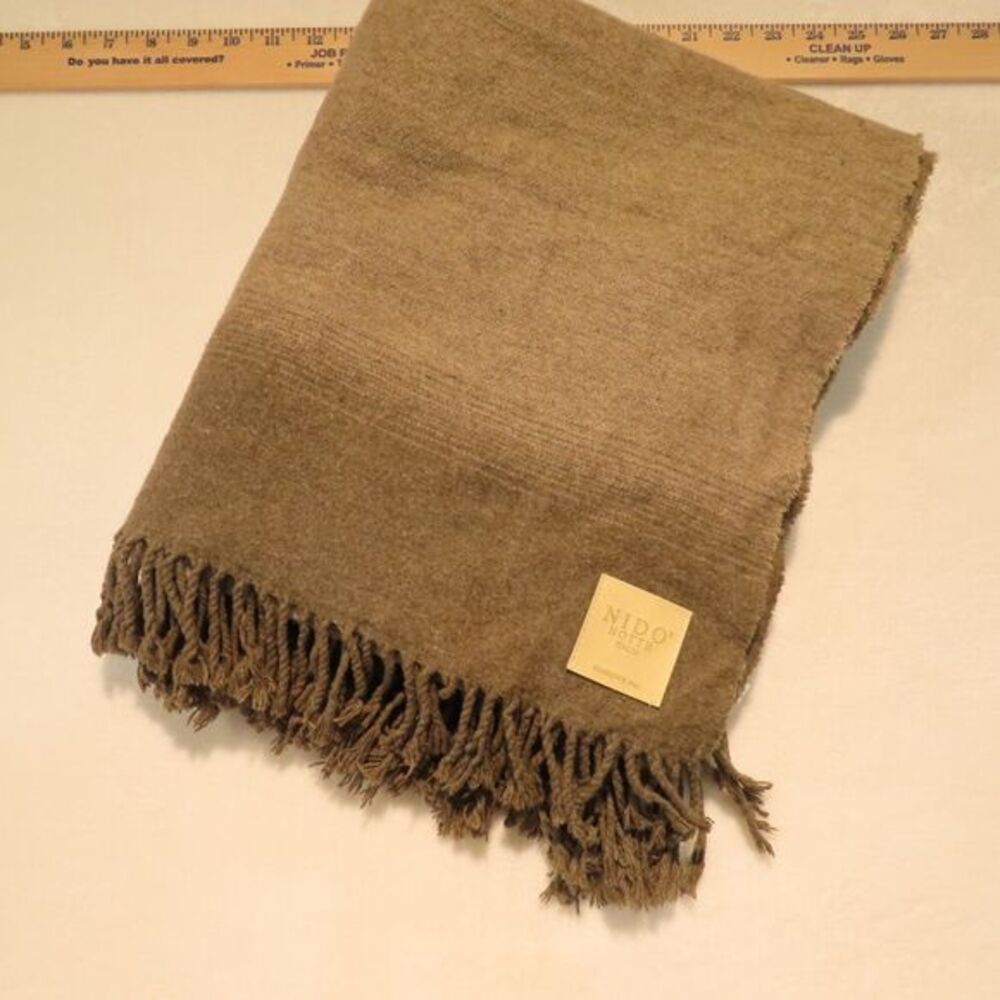 Nido Notte Italia Throw Blanket Fringe Cotton Blend Green Gray 51x67 Italy